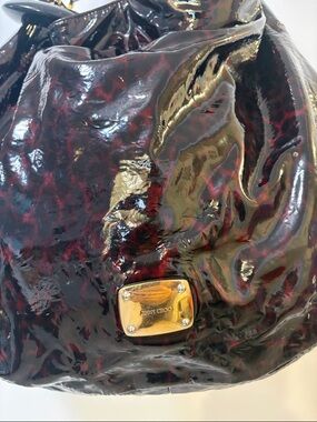 Jimmy Choo Black and Burgundy Patent Hobo with Gold Plaque